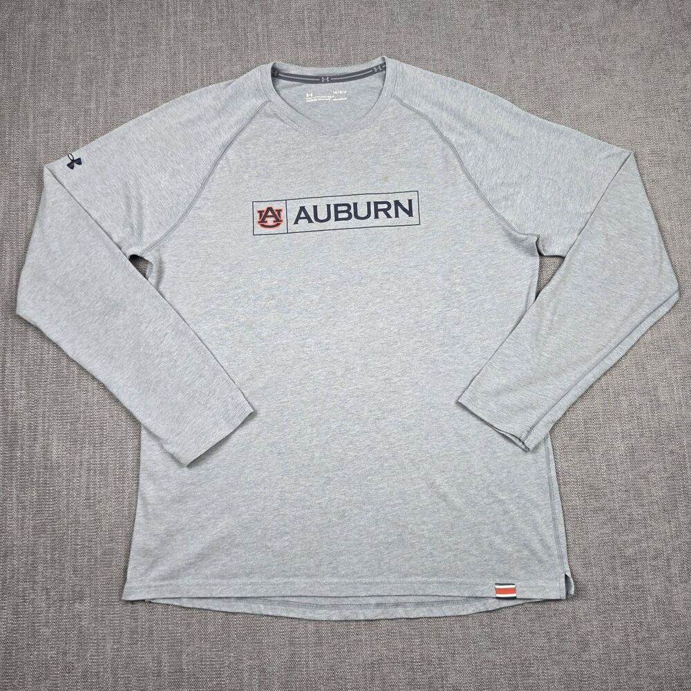 Under Armour Mens Large Auburn Tigers HeatGear Long Sleeve Shirt Gray Box Logo